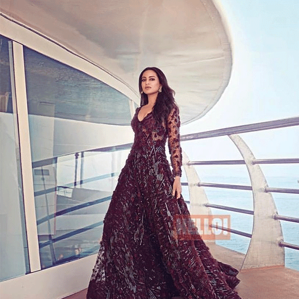 SONAKSHI SINHA CHROME APPLIQUE RED GOWN