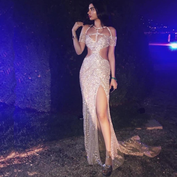KHUSHI KAPOOR HEAVY CRYSTAL WORK SILVER GOWN