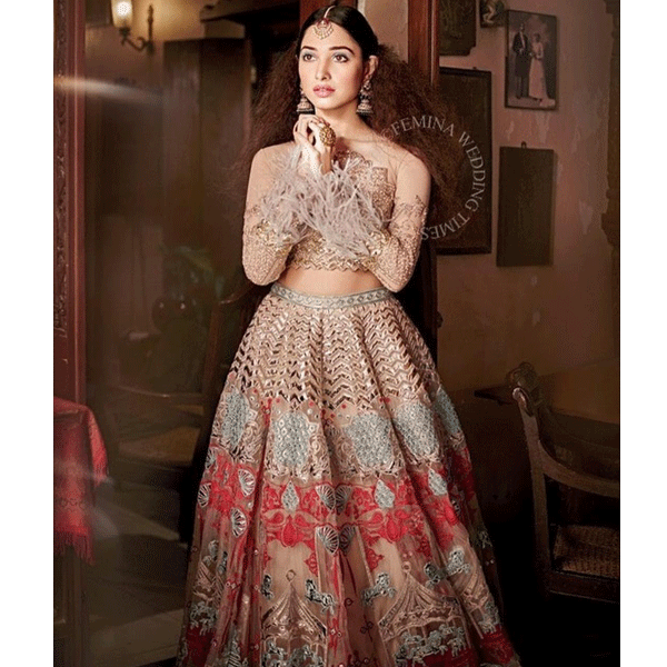 TAMANNAAH BHATIA FOIL BEIGE LEHENGA SET