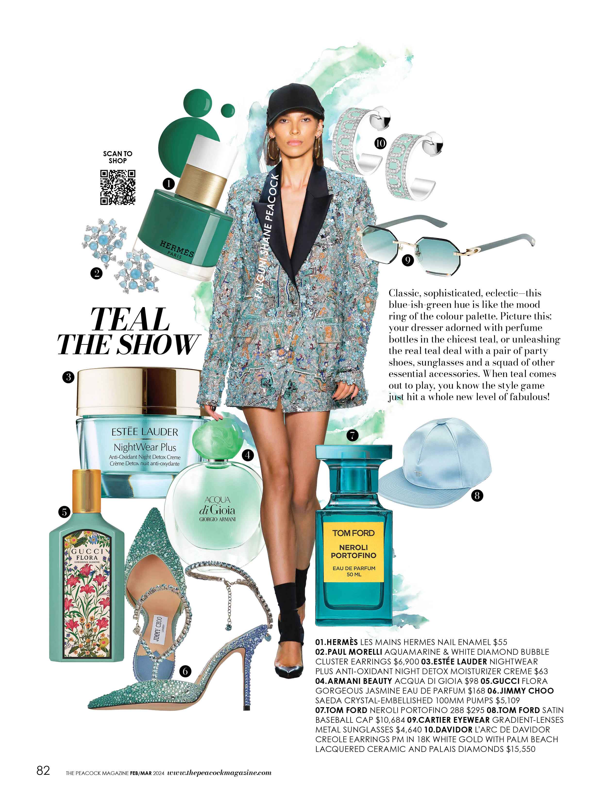 Teal The Show-fashion-layout-the-peacock-magazine-aniversery-issue-2024